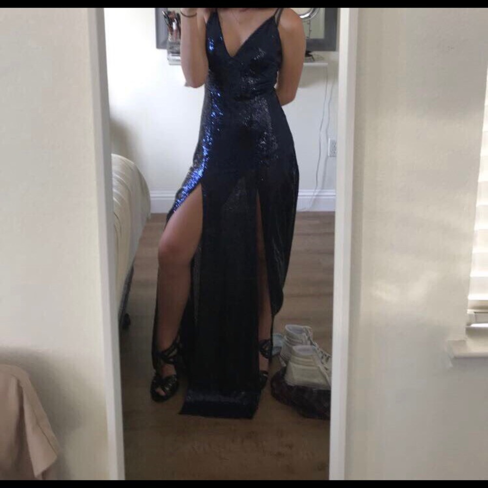 Navy Blue Sparkly Prom Dress